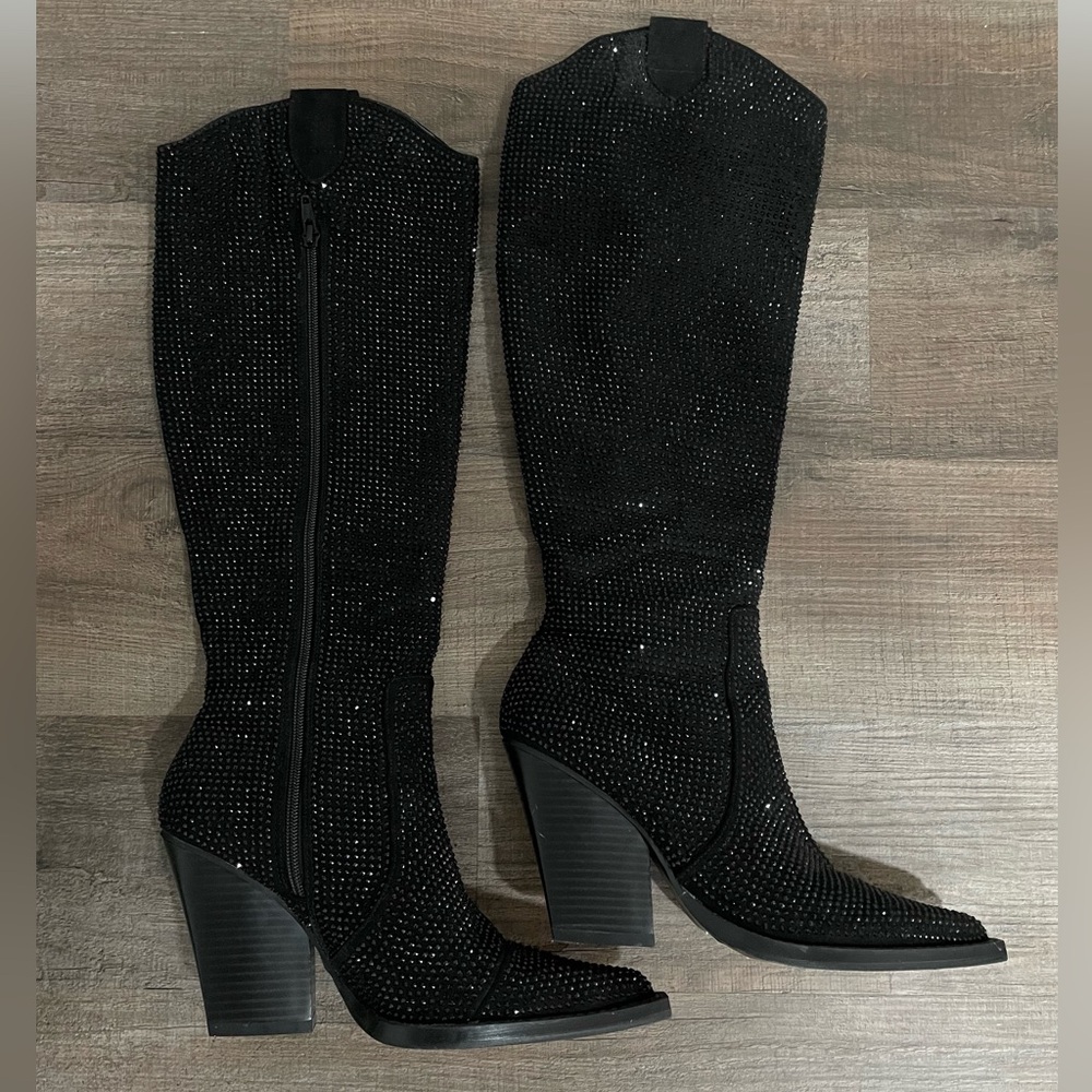 CLOSET CLEANOUT ASOS western knee-high rhinestone boots size 8 EUC